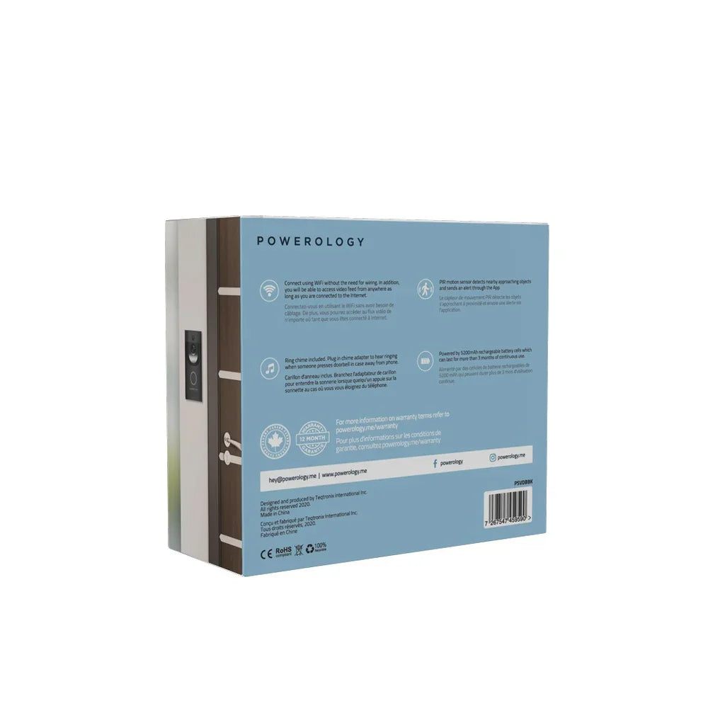 Powerology Smart Video Doorbell with Night Vision and Motion Sensor - Tashqila Powerology Smart Video Doorbell with Night Vision and Motion Sensor - Tashqila
